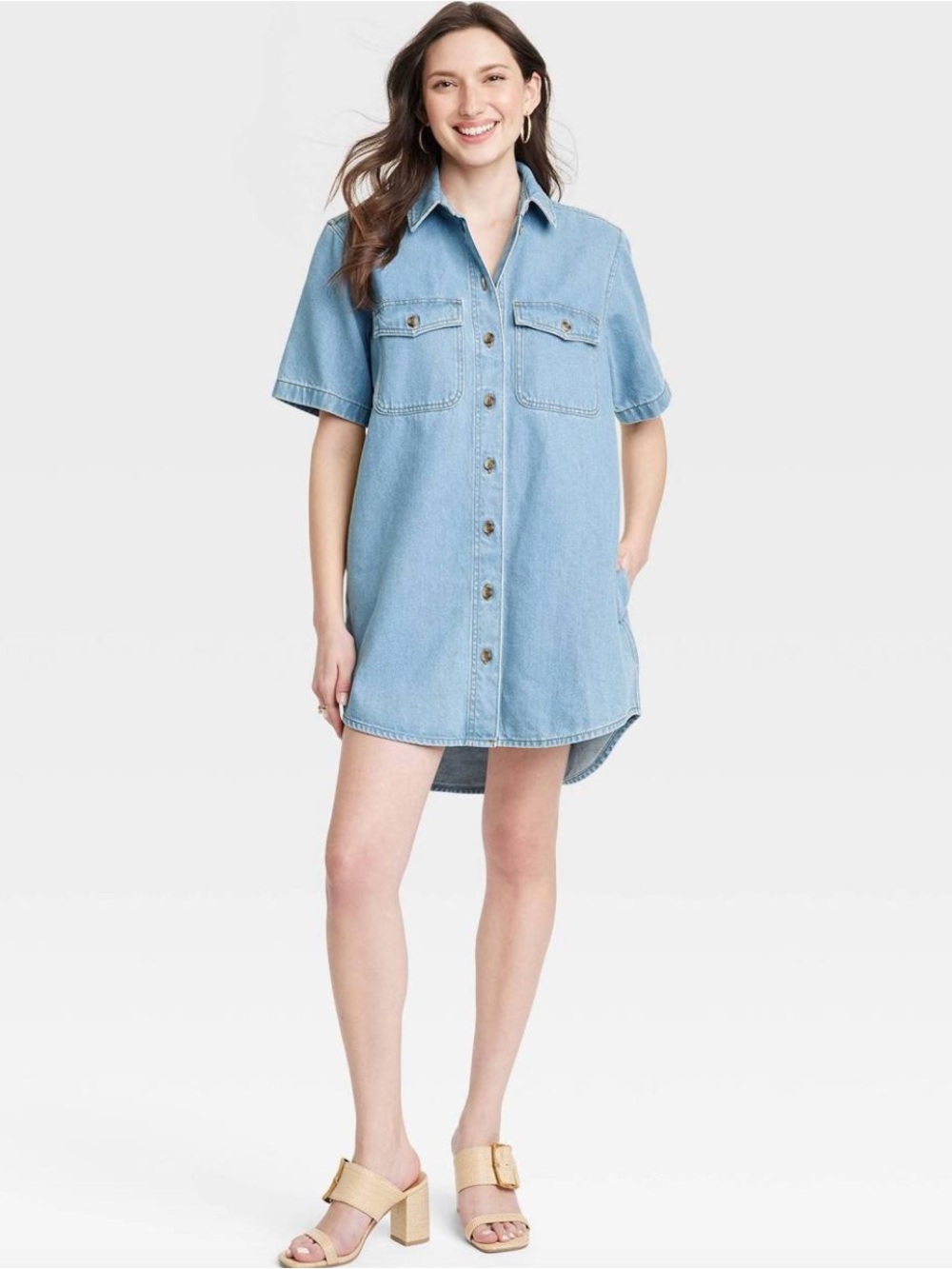 Universal Thread Light Blue Denim Mini Shirt Dress
